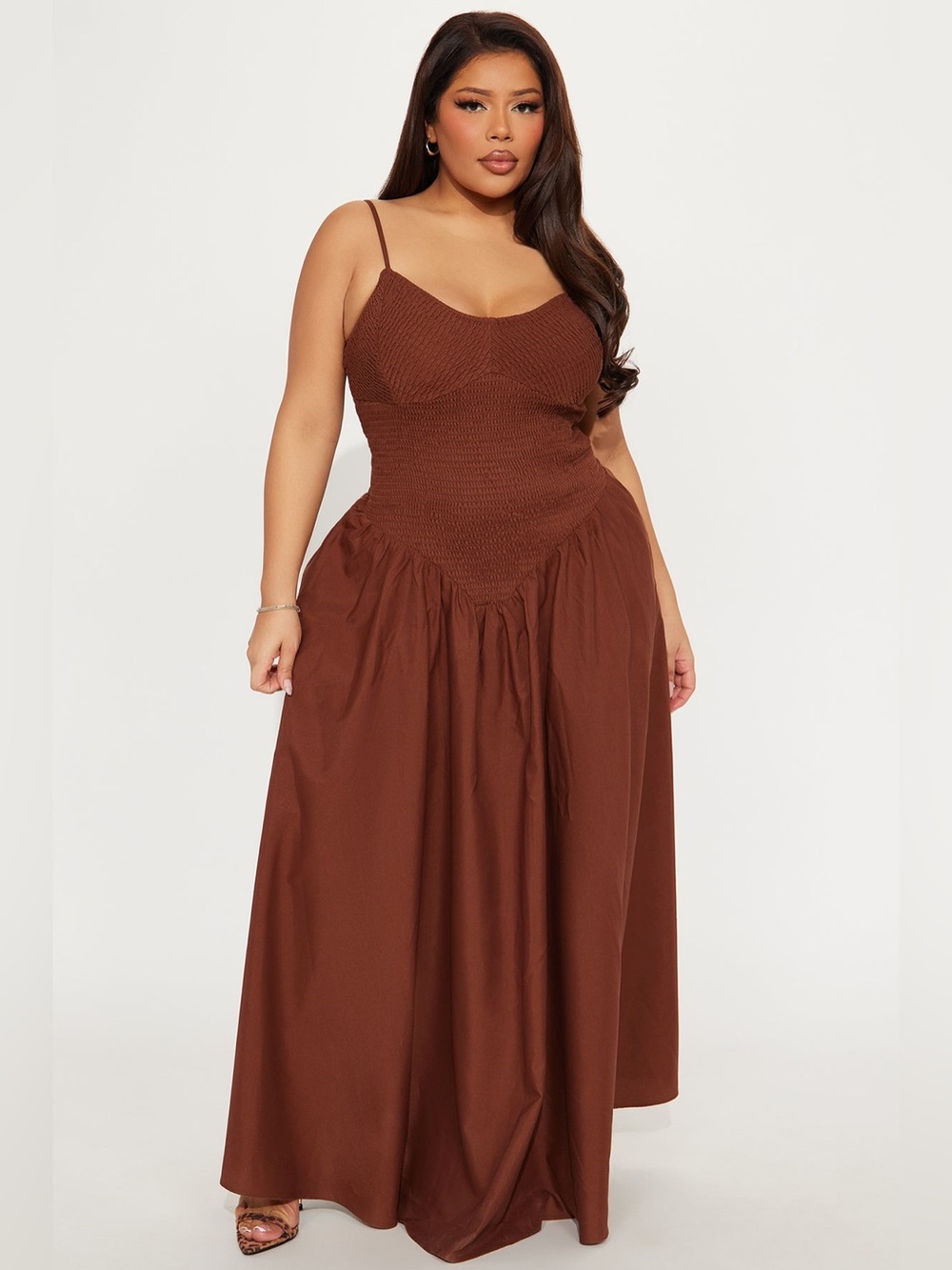 Lily Smocked Drop Waist Maxi Dress - Brown